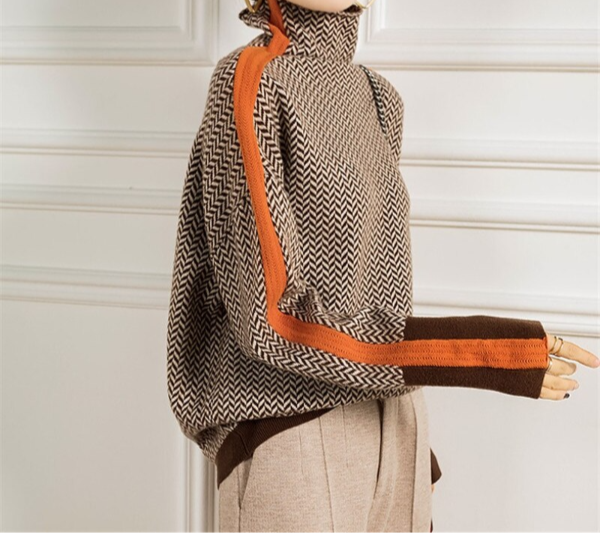 Eloise | Ribbed Turtleneck in Herringbone Elegance