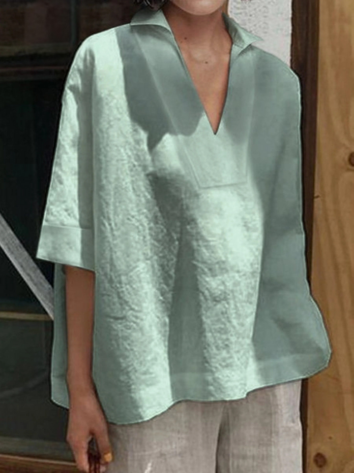 Jocelyn | Women's knit V-neck shirt, solid color, loose fit with medium sleeves