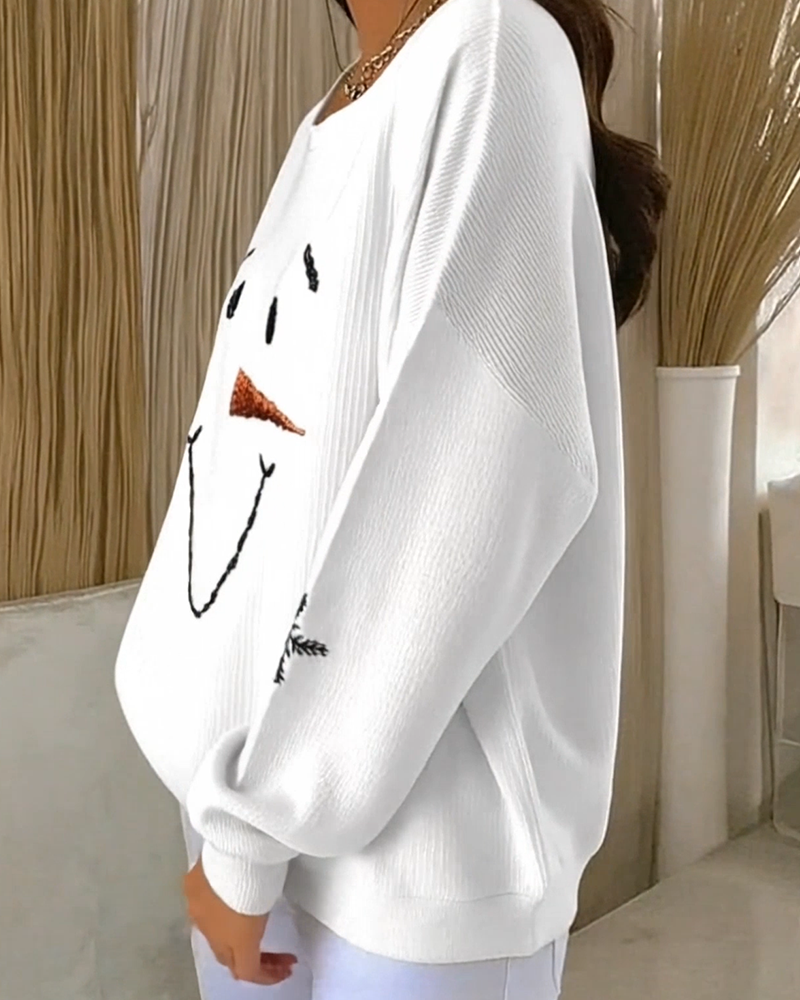 Casey | Printed Snowman Sweatshirt with Round Neck