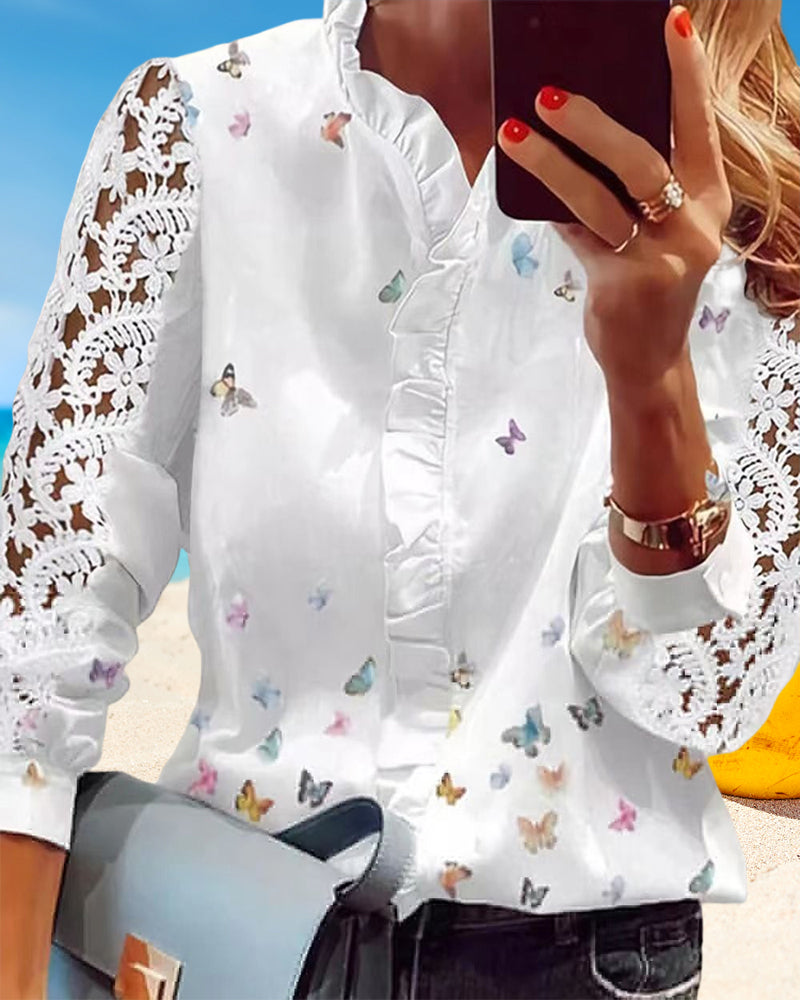 Seren | Lace Blouse with Printed Panels