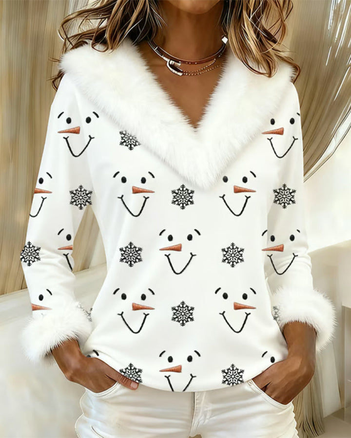 Winona | Trendy Printed Fur Collar Top