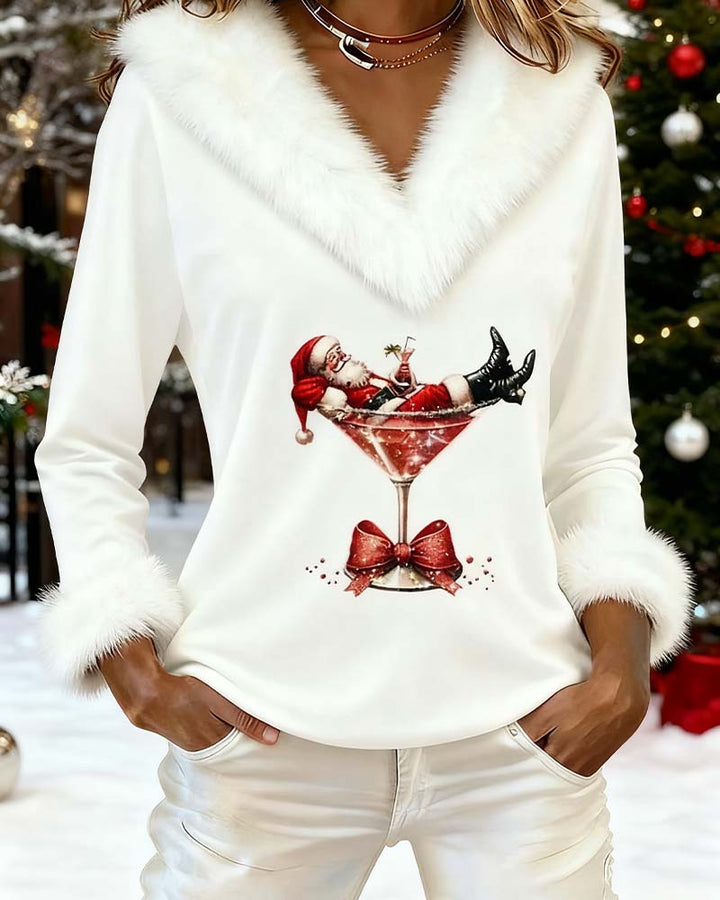 Zahra | Top Plush Christmas Printed Long Sleeves