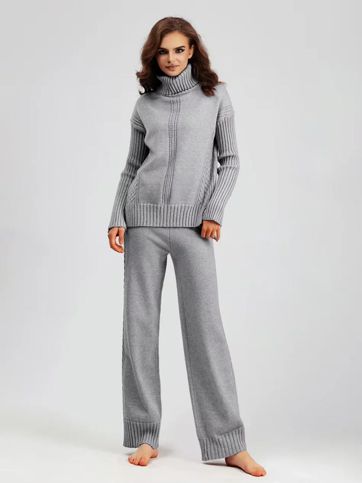 Scarlett | Elegant Knit Set with High Neck and Wide-Leg Pants
