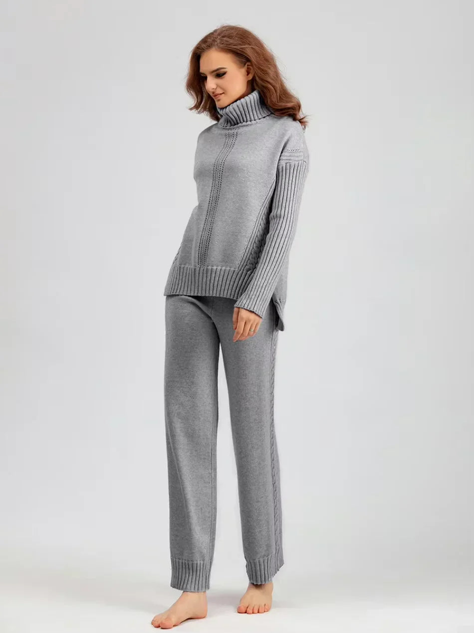 Scarlett | Elegant Knit Set with High Neck and Wide-Leg Pants