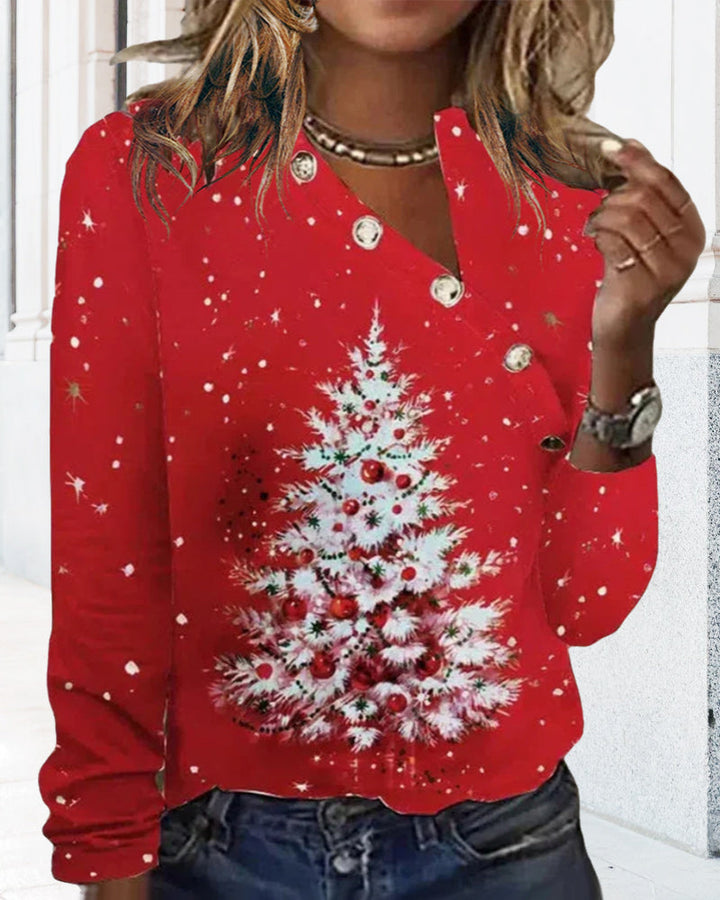 Etta | Button on the shoulder, Christmas tree print