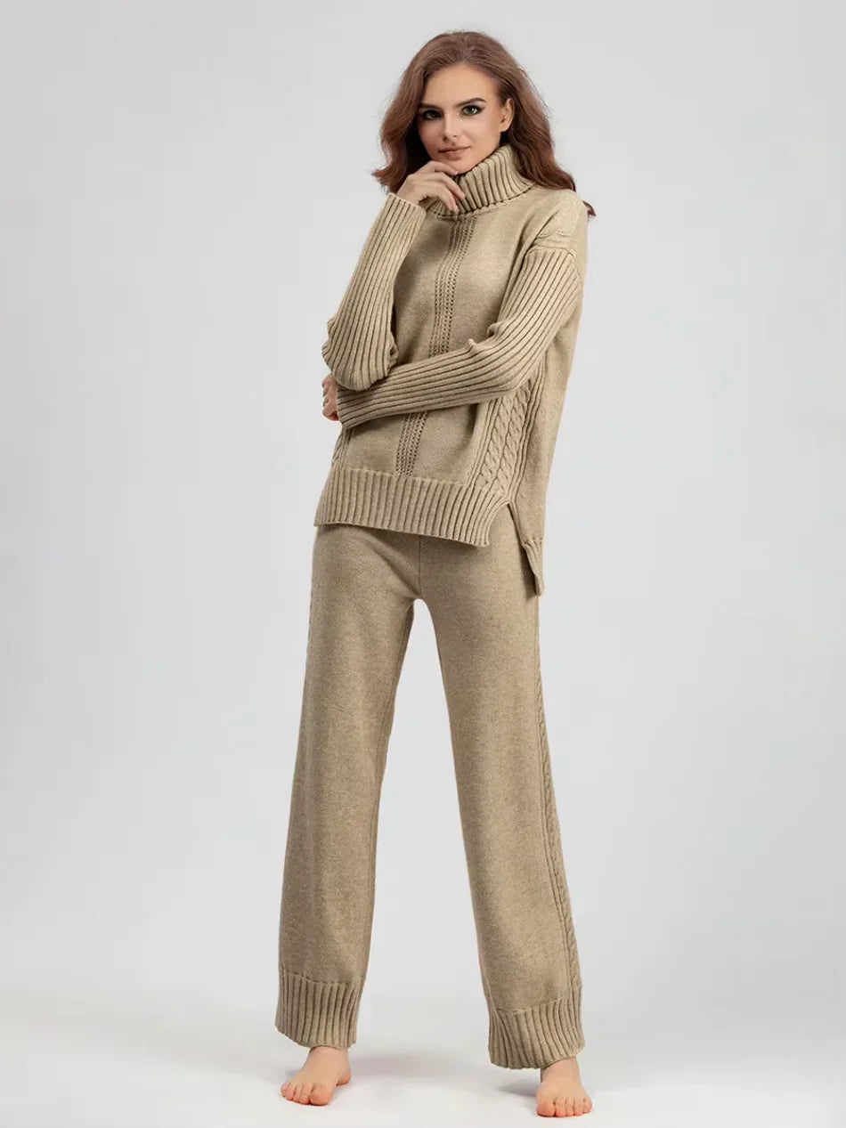 Scarlett | Elegant Knit Set with High Neck and Wide-Leg Pants