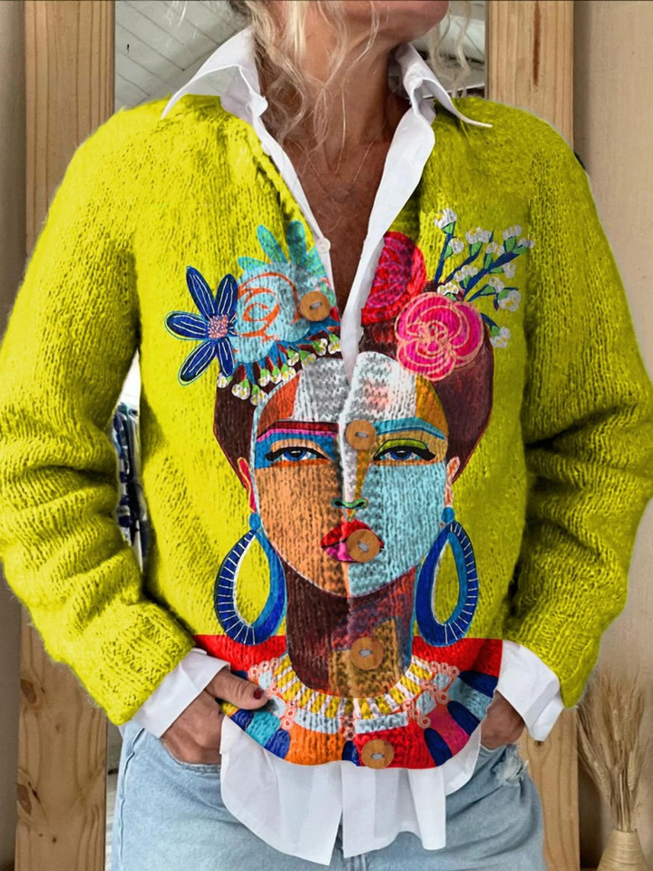 Freda | Portrait Art Print Cardigan Sweater