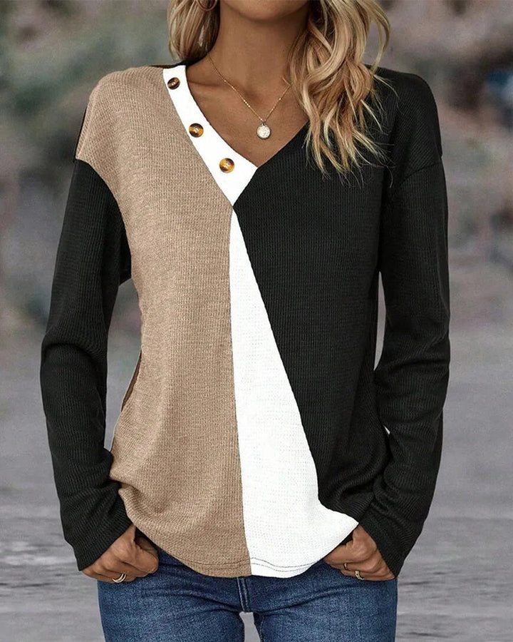 Marina | V-Neck Top with Contrast Button