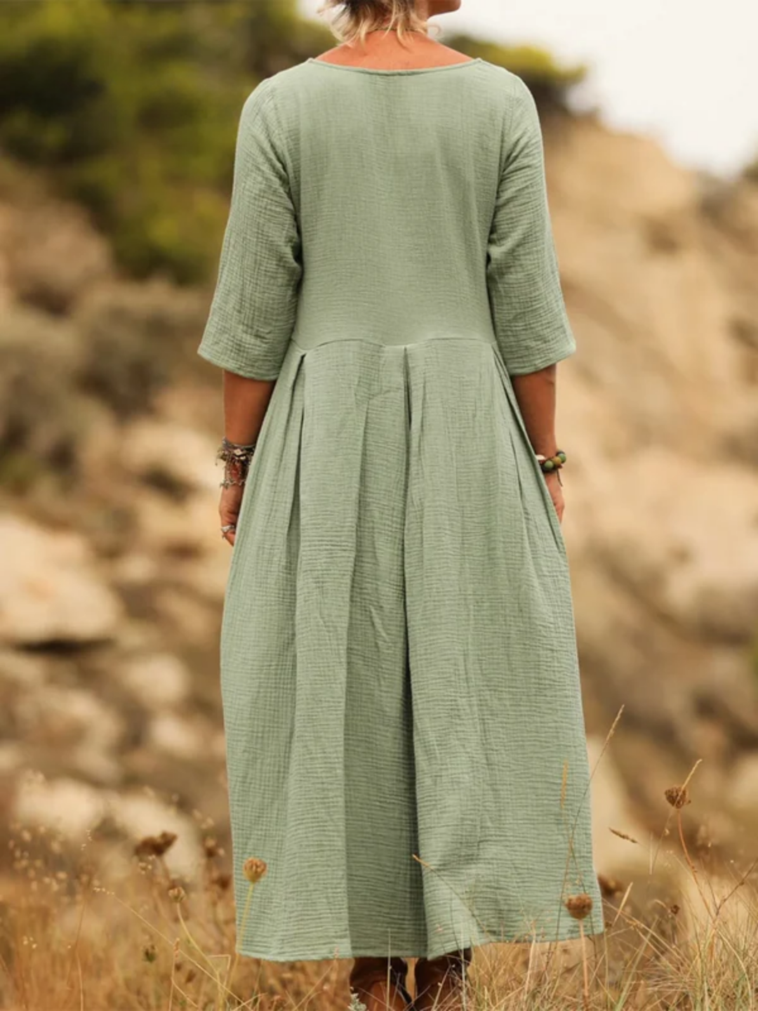 Elena | Dress with cotton and linen pleats, super comfortable