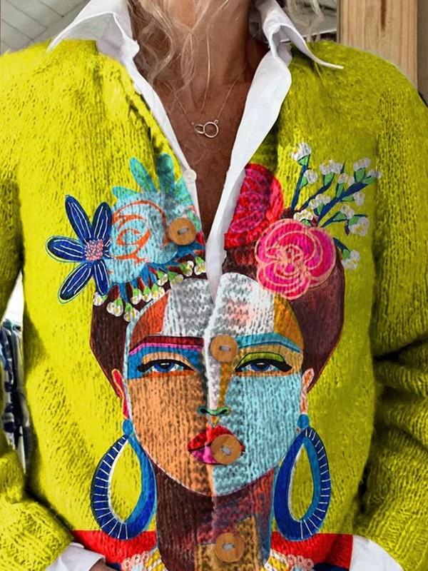 Freda | Portrait Art Print Cardigan Sweater