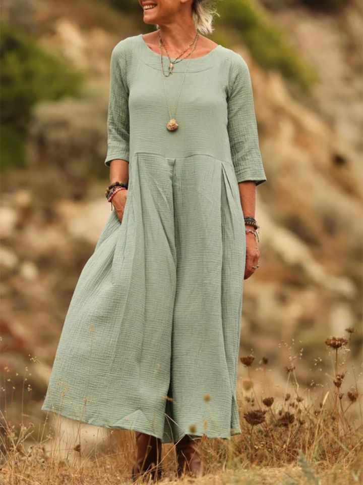 Elena | Dress with cotton and linen pleats, super comfortable