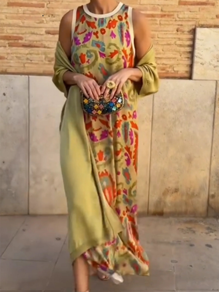 Lydia | Women’s two-piece satin printed set – cardigan and elegant top