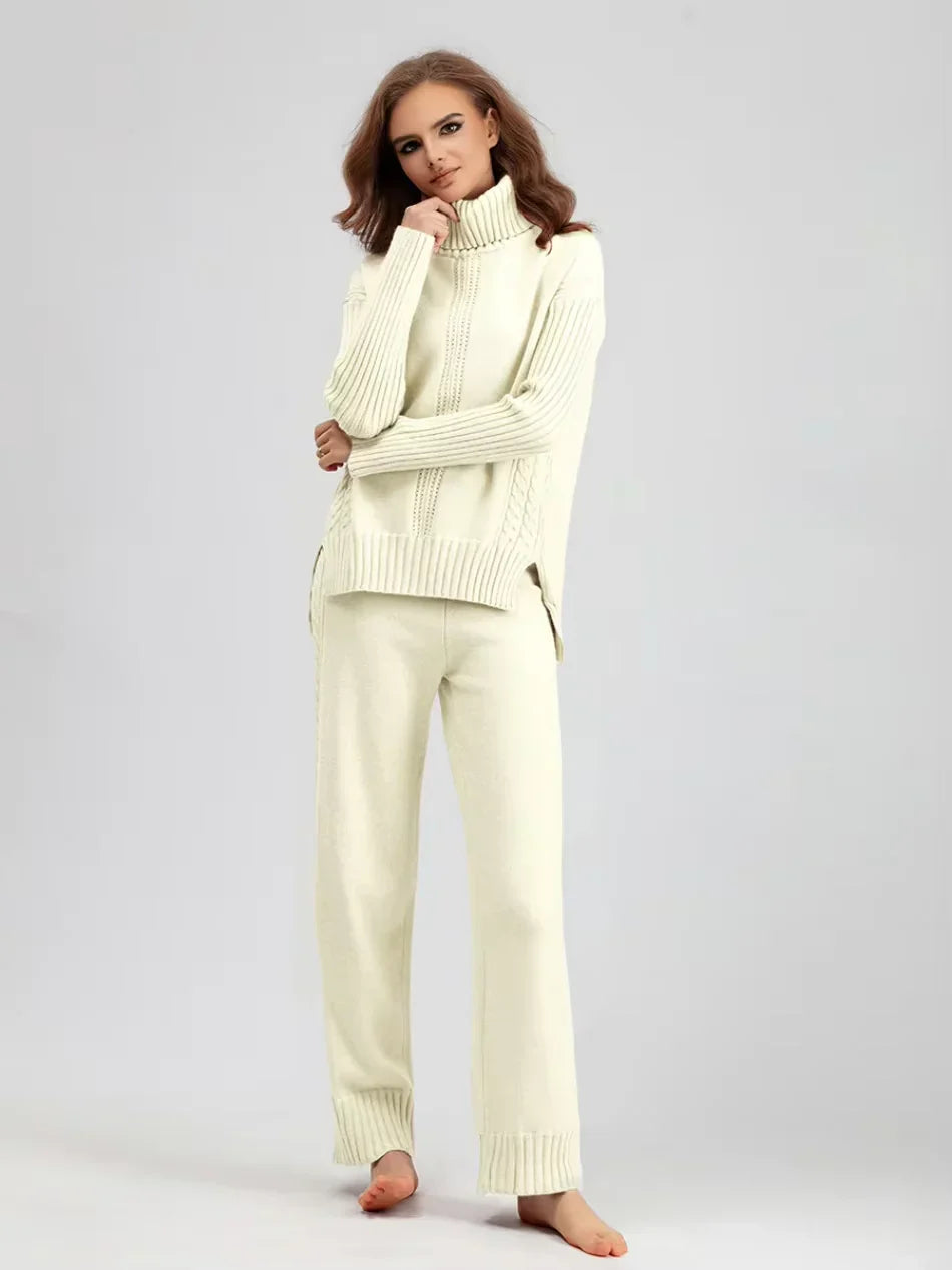 Scarlett | Elegant Knit Set with High Neck and Wide-Leg Pants