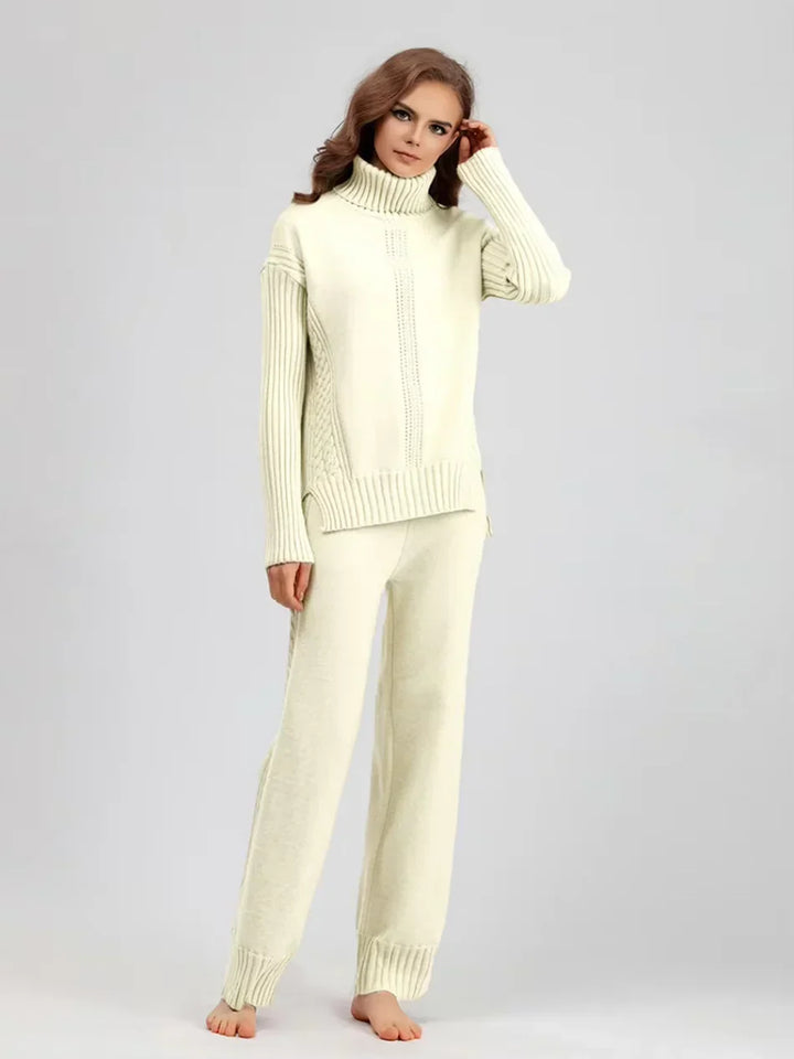 Scarlett | Elegant Knit Set with High Neck and Wide-Leg Pants