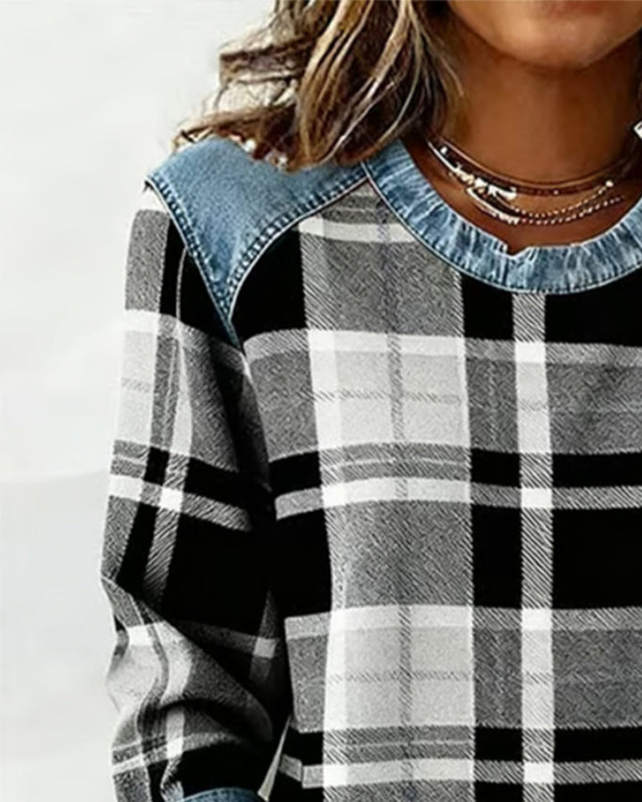 Rachel | Trendy Checkered Patchwork Sweatshirt