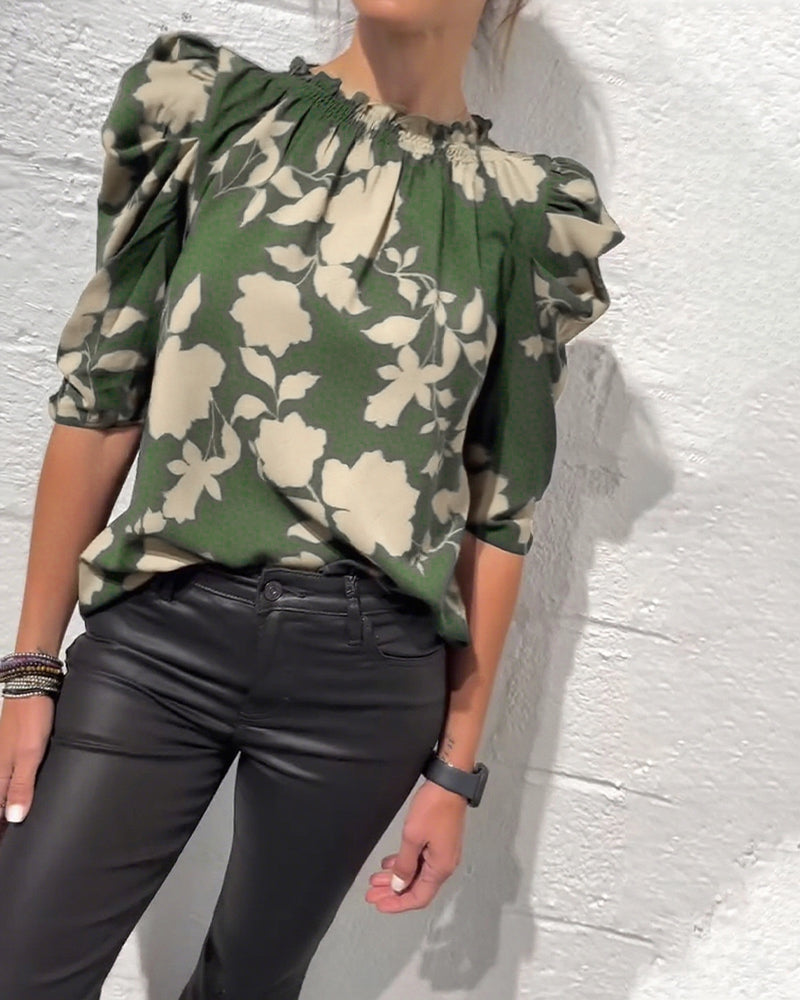 Elodie | Puff Sleeve Ruffled Blouse