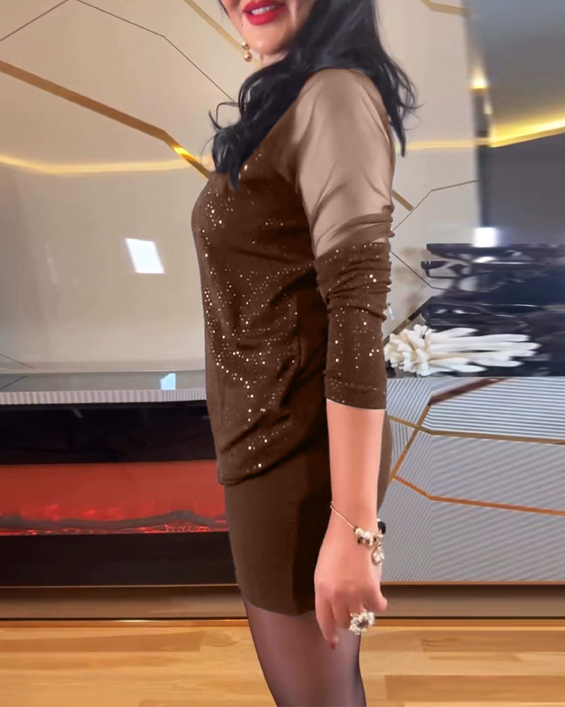 Lana | Top sexy V-neck in solid color knit and sequins