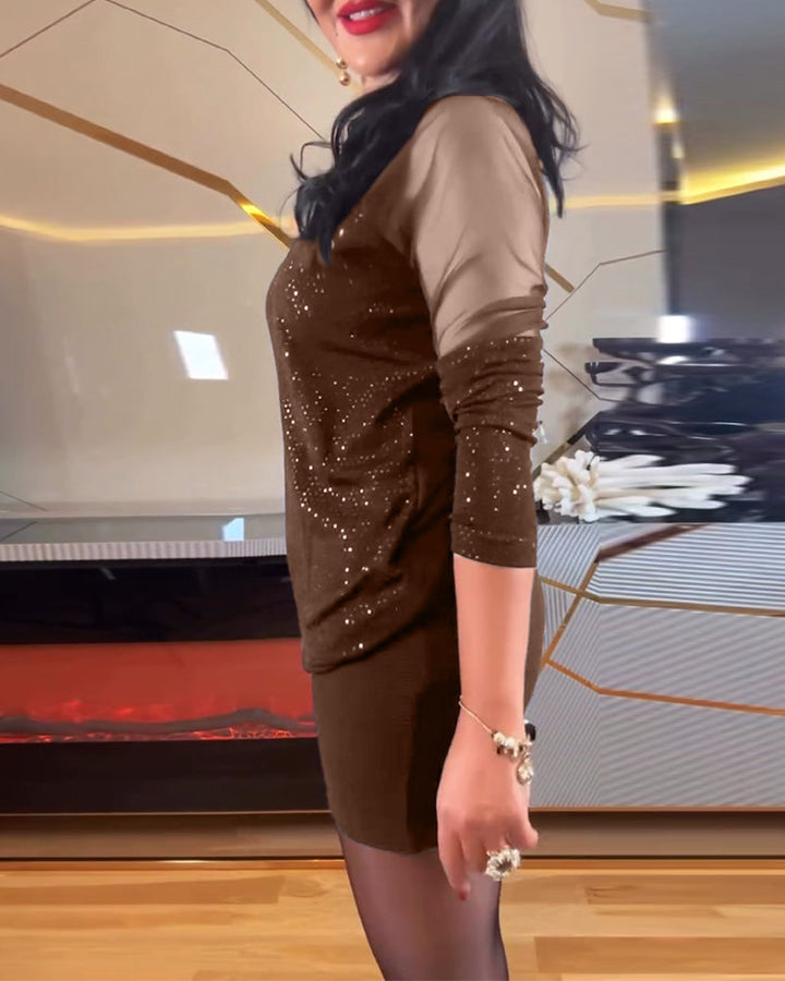 Lana | Top sexy V-neck in solid color knit and sequins