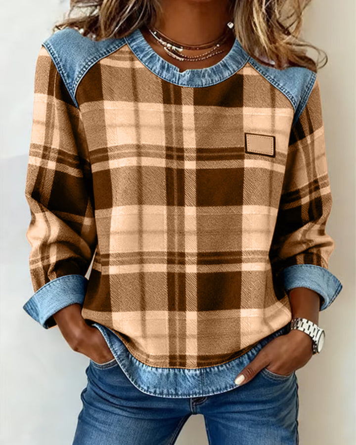 Rachel | Trendy Checkered Patchwork Sweatshirt