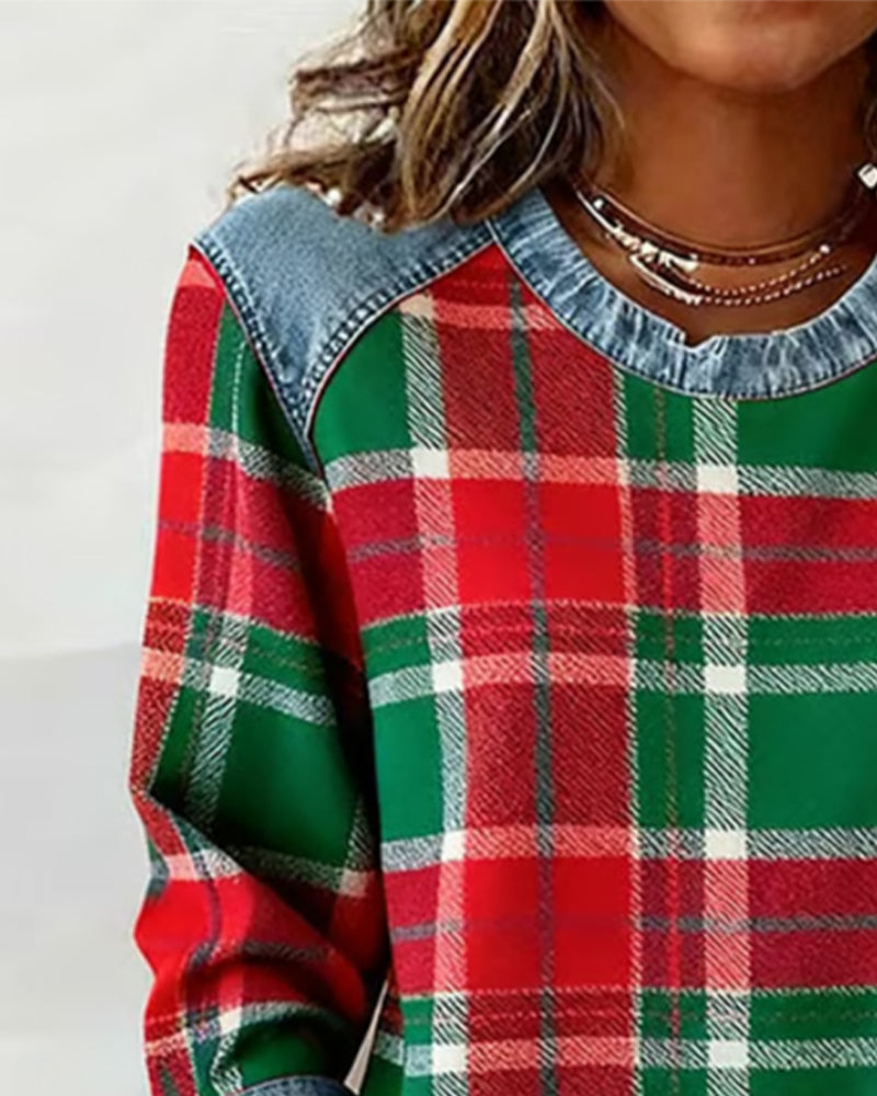 Rachel | Trendy Checkered Patchwork Sweatshirt