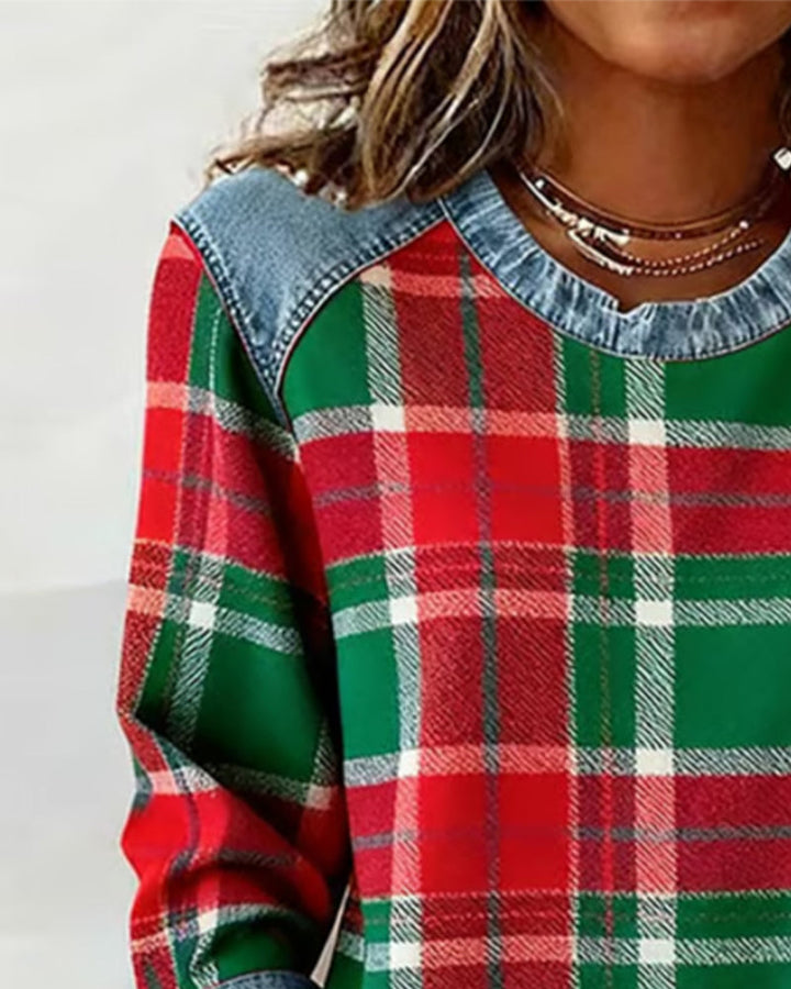 Rachel | Trendy Checkered Patchwork Sweatshirt
