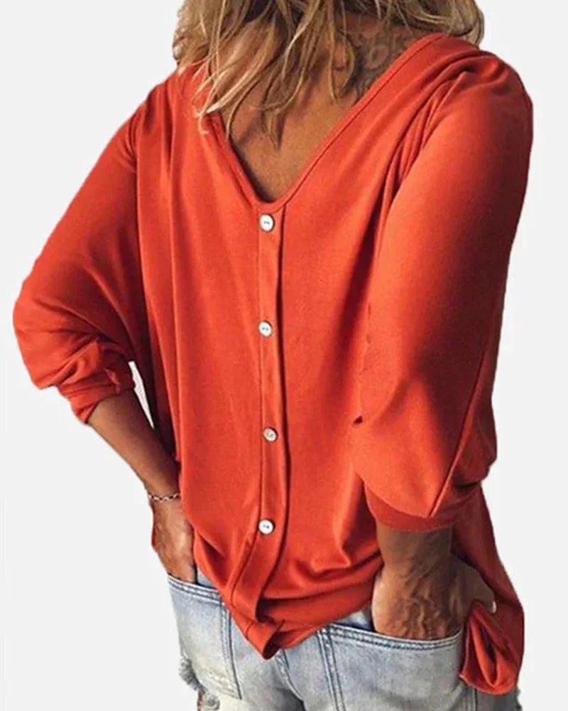 Maddison | V-neck Buttoned Top with 3/4 Sleeves