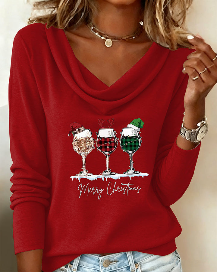 Polly | Layered Collar Top with Wine Glass Print