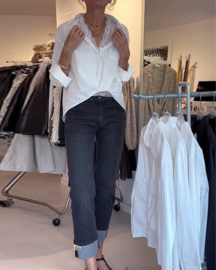 Aisha | Shirt and Lace Underwear Set Solid Color Long Sleeves