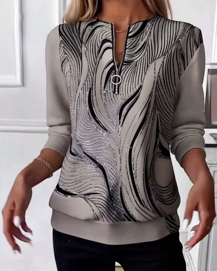 Helena | Casual Printed Zip-Up Sweatshirt