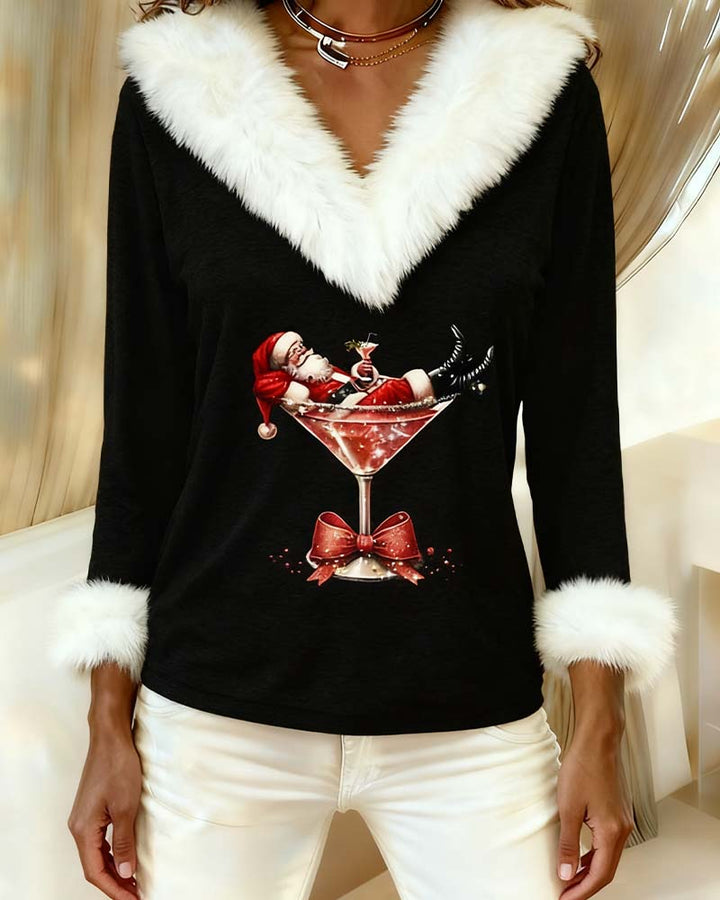 Zahra | Top Plush Christmas Printed Long Sleeves