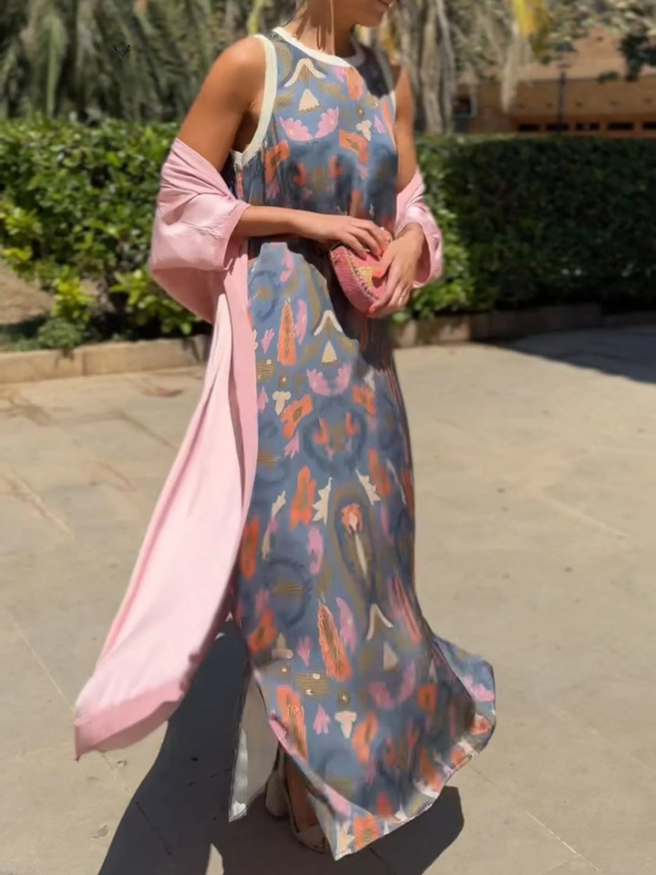 Lydia | Women’s two-piece satin printed set – cardigan and elegant top