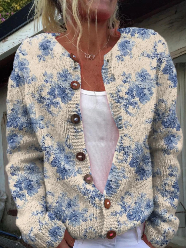 Evelyn | Floral Art Print Cardigan Sweater