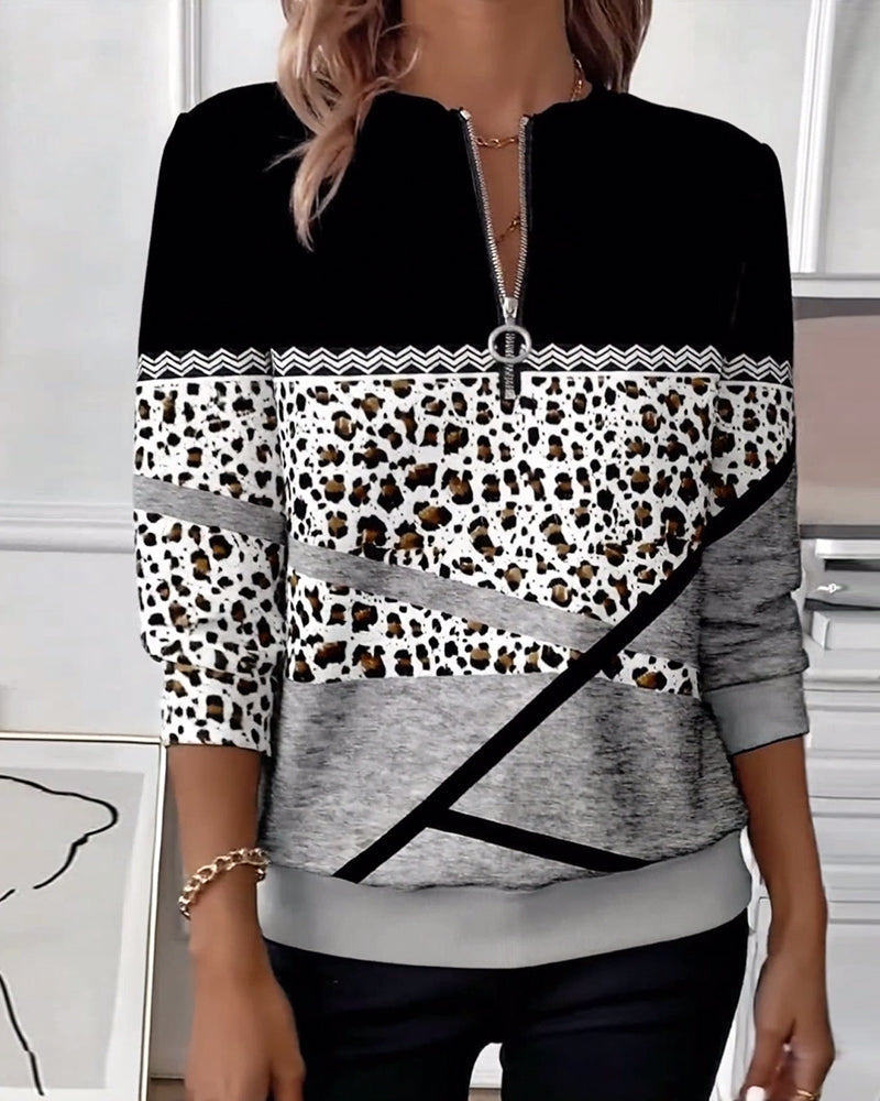Genevieve | Printed Zip Collar Sweatshirt