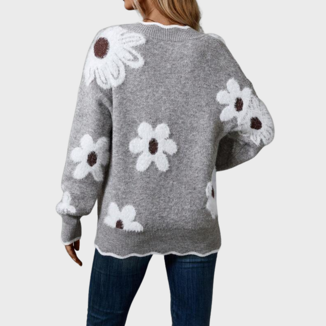 Imelda | Elegant Floral Sweater with V-Neck for a Sophisticated Look