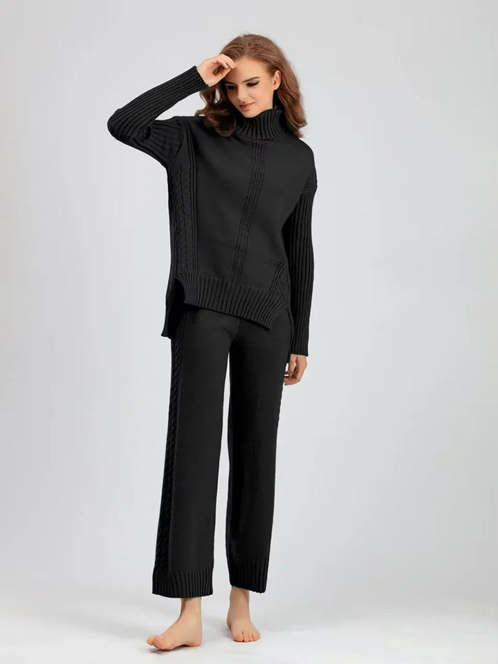 Scarlett | Elegant Knit Set with High Neck and Wide-Leg Pants