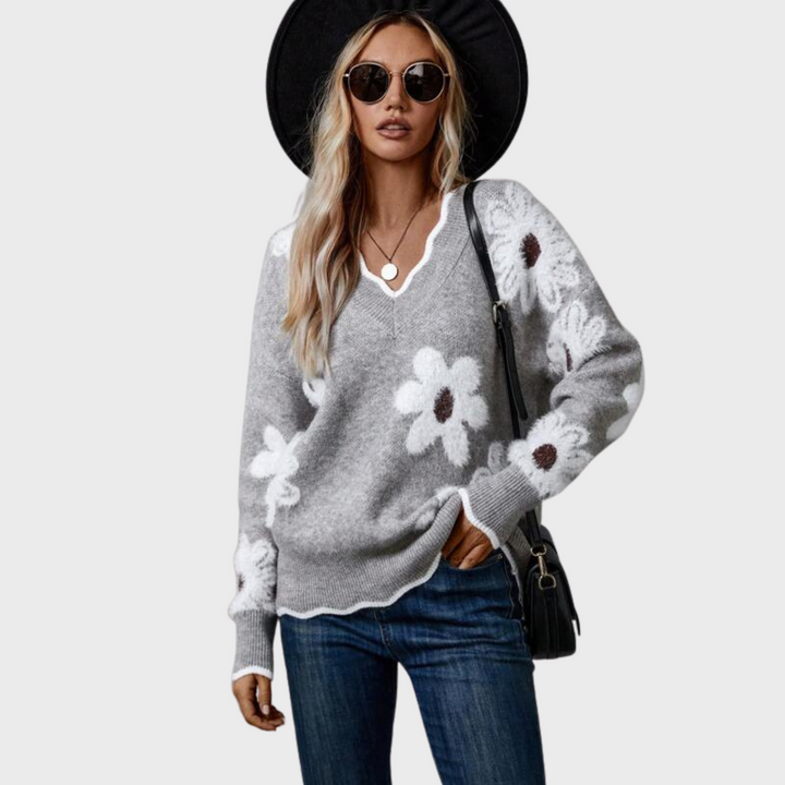Imelda | Elegant Floral Sweater with V-Neck for a Sophisticated Look