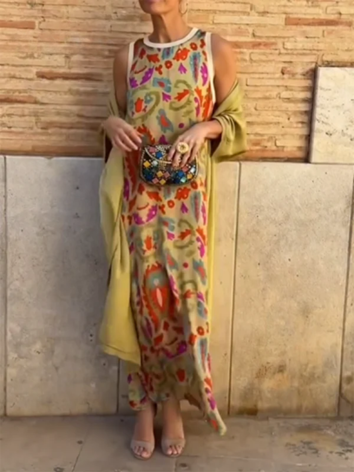 Lydia | Women’s two-piece satin printed set – cardigan and elegant top