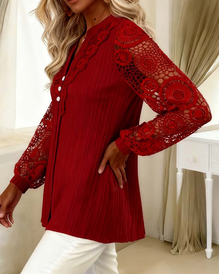 Naomi | Lace Blouse with Panels Long Sleeves V-Neck