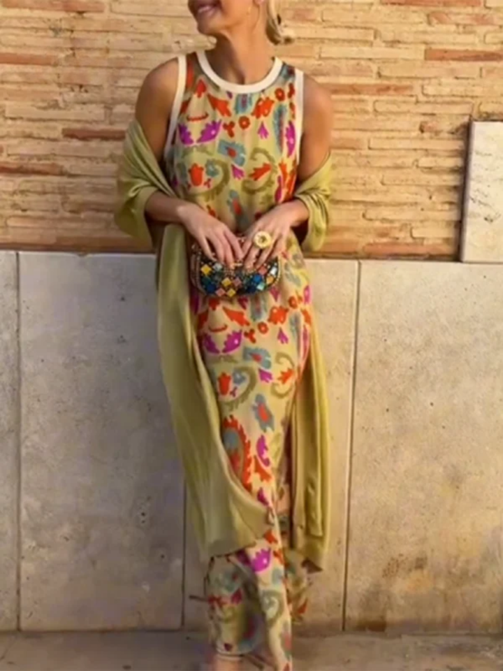 Lydia | Women’s two-piece satin printed set – cardigan and elegant top