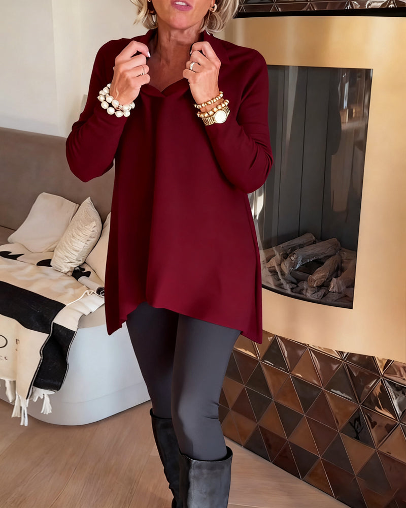 Florina | Irregular Collar Top with Long Sleeves