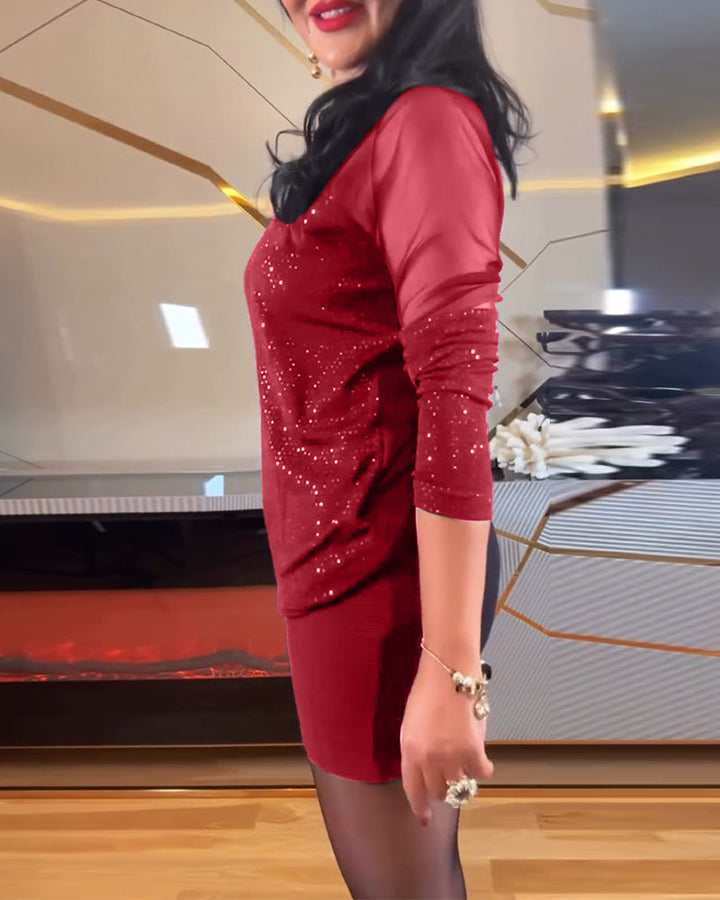 Lana | Top sexy V-neck in solid color knit and sequins