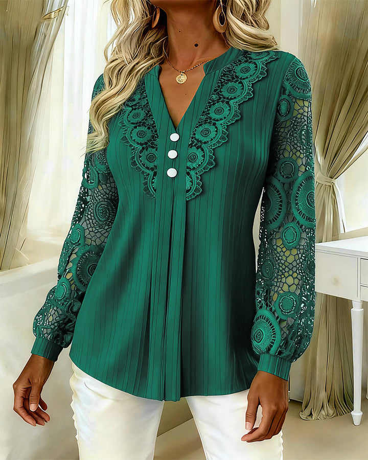 Naomi | Lace Blouse with Panels Long Sleeves V-Neck