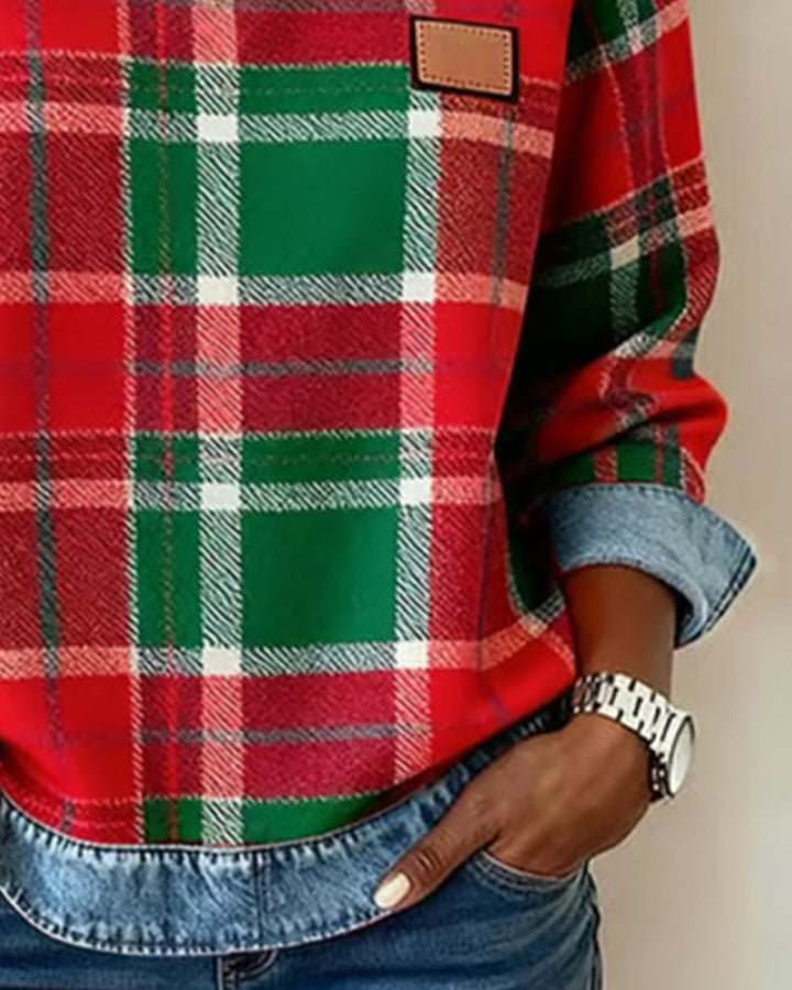 Rachel | Trendy Checkered Patchwork Sweatshirt