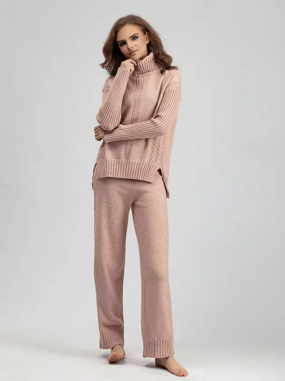 Scarlett | Elegant Knit Set with High Neck and Wide-Leg Pants