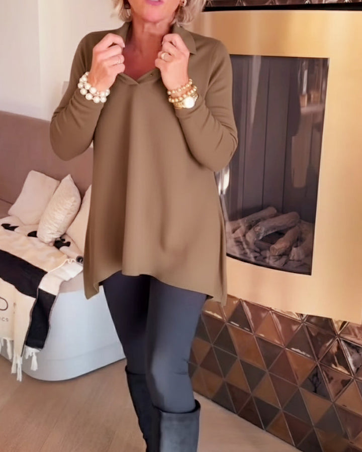 Florina | Irregular Collar Top with Long Sleeves