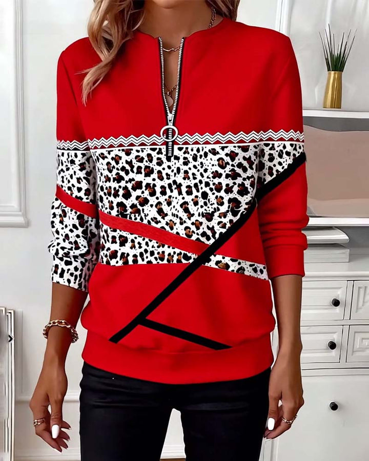 Genevieve | Printed Zip Collar Sweatshirt