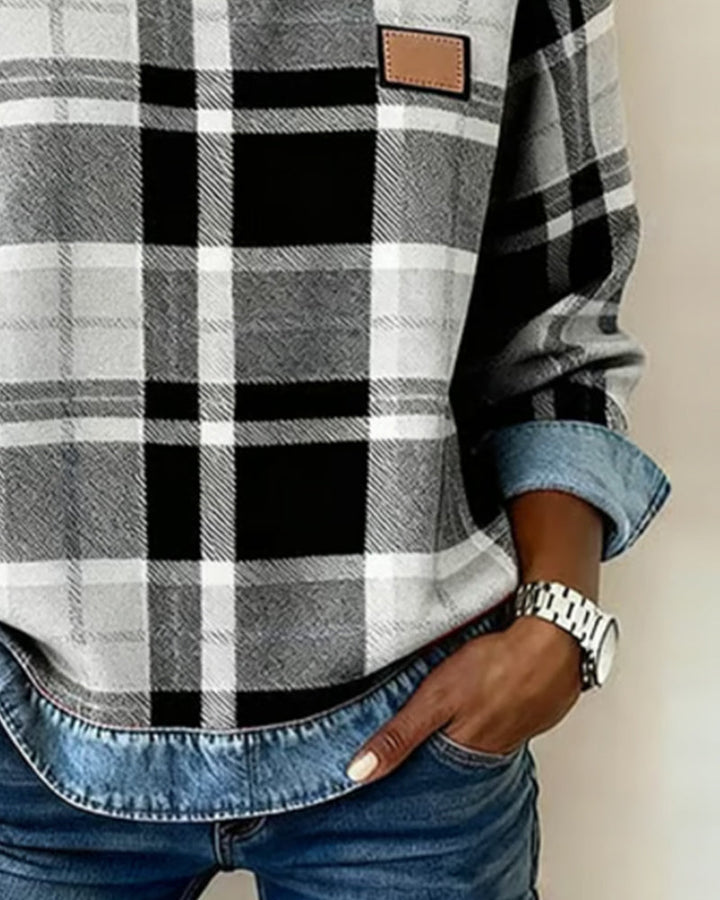 Rachel | Trendy Checkered Patchwork Sweatshirt