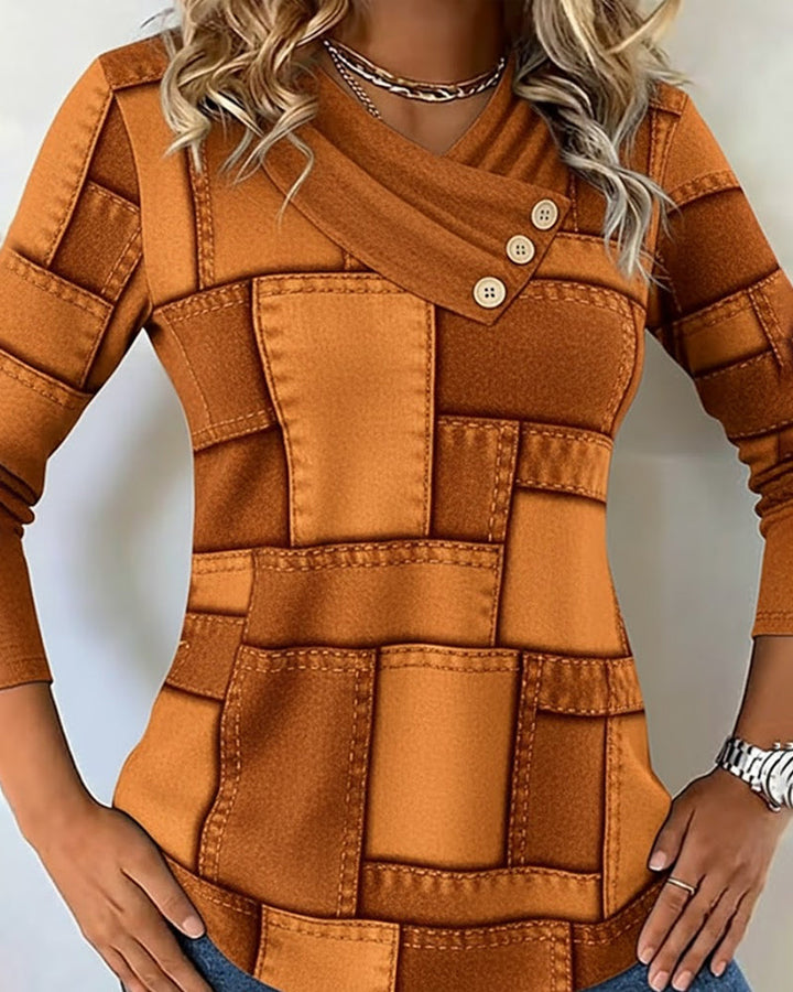 Ivy | Long Sleeve V-Neck Top with Solid Contrast