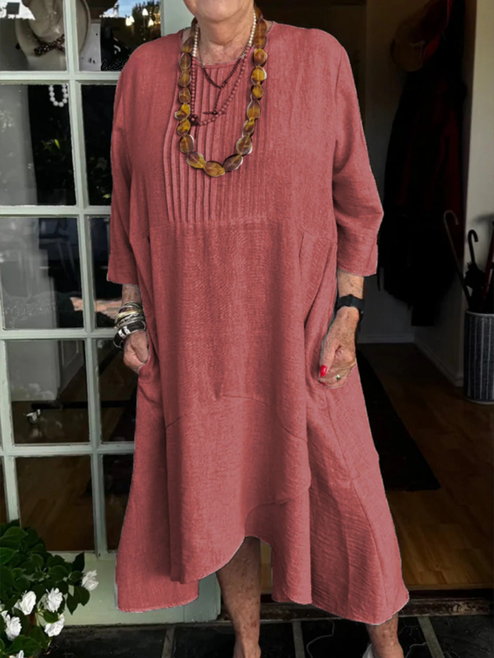 Hannah | Linen dress with accordion pleats and irregular hem for a chic and casual style