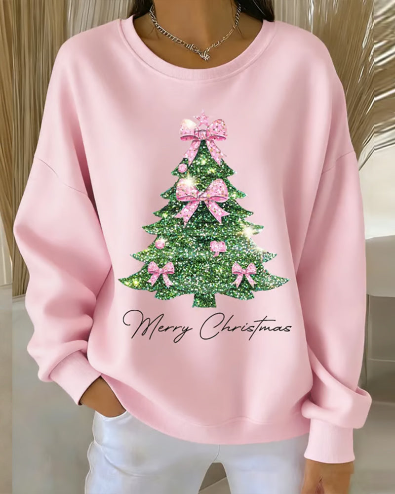 Aubrey | Round Neck Long Sleeve Christmas Printed Sweatshirt